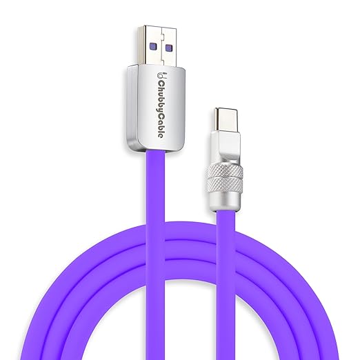 chubbycable Chubby 2.0 Fast Charging Cable Durable Soft Silicone USB C Cable 120W Extra Thick Charger Cord Compatible with iPhone 16/15 Series iPad, Violet, USB-A to Type-C, 8.2FT