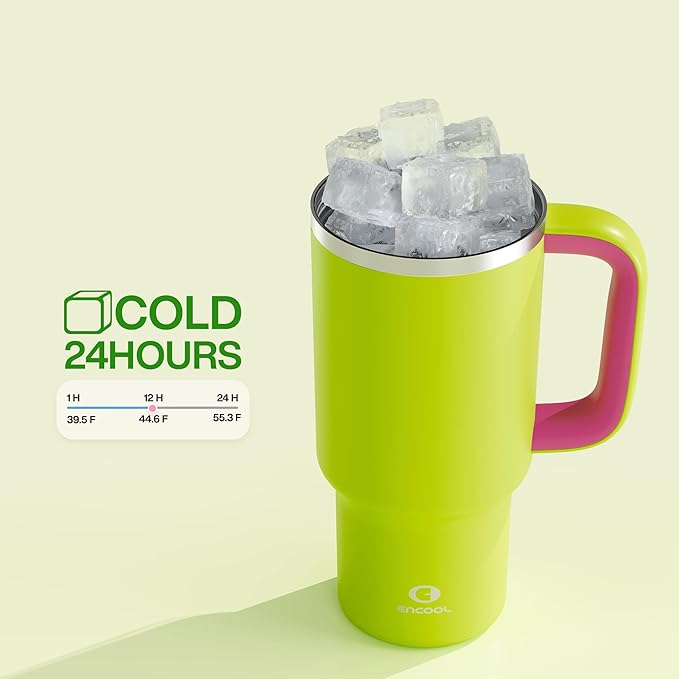 32 oz Tumbler with Handle and Straw: Stainless Steel Insulated Tumbler Keeps Cold for 24 Hours, Leakproof Travel Cup Fits in Cup Holder and BPA-Free,Acid Green