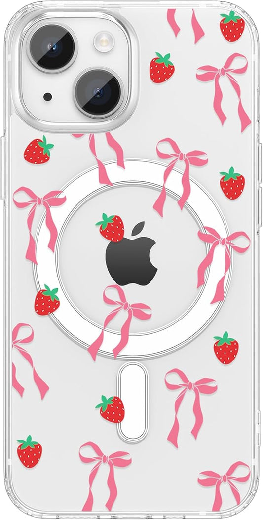 ZTOFERA for iPhone 13/14 Magnetic Case Clear,Cute Love Heart Ribbon Bow Tie Aesthetic Phone Case,Transparent Trendy Slim Soft Shockproof Protective Phone Cover for Women Girls,Blush