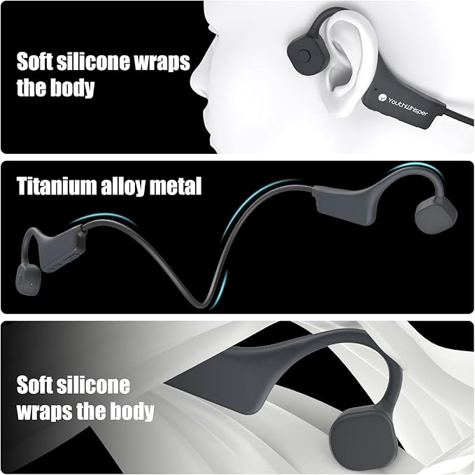 Bone Conduction Headphones - Bluetooth 5.2 Open Ear Headphones IP67 Waterproof Sport Earphones with Noise-Cancelling Mic - Wireless Bone Conducting Headset for Running Hiking Cycling