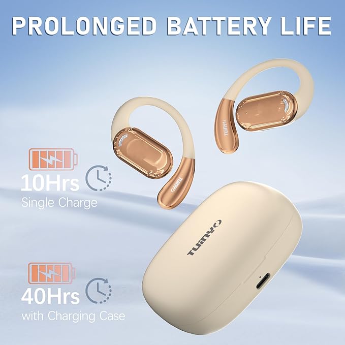 TUINYO True Wireless Ear Hooks, IPX5 Waterproof, Stable One-Step Bluetooth Connection with Long Transmission, 40hrs Longed Standby Time with 10hrs Playtime for Each, Compatible to Different Devices