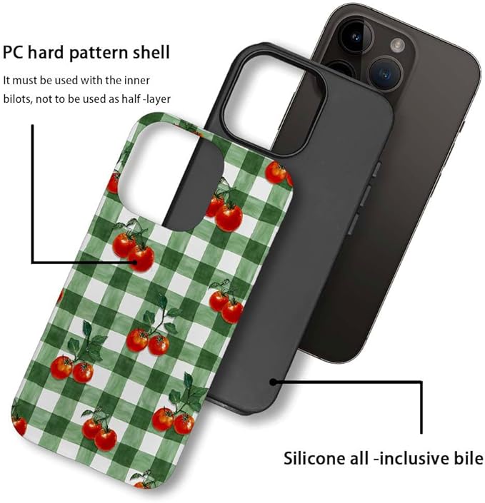 DAIZAG Case Compatible with for iPhone 14 Pro Max,Green Red Checkerboard Tomatoes Watercolor Phone Case for iPhone 14 Pro Max for Girl Women Boy Men