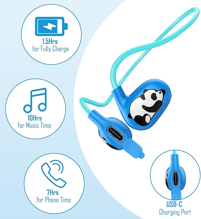 Kids Headphones Wireless, Safe 85db Volume Limit, Latest Bluetooth V5.4, Open Ear Headphones with Mic for School Tablet Car Trip Flight, Cute Panda Earphones for Boys and Girls