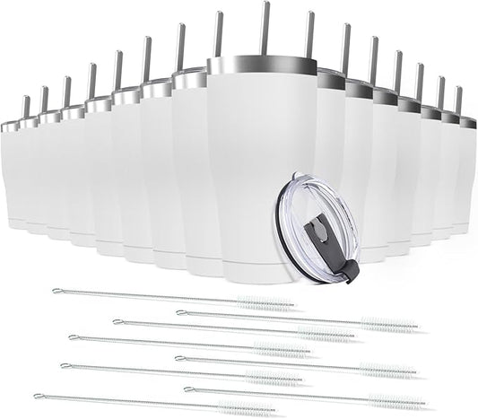 16 Pack 20oz Stainless Steel Tumblers Bulk Reusable Travel Mugs with Lid, Double Wall Powder Coated Coffe Cup for Home, Office, Outdoor Suitable for Vehicle Cup Holders