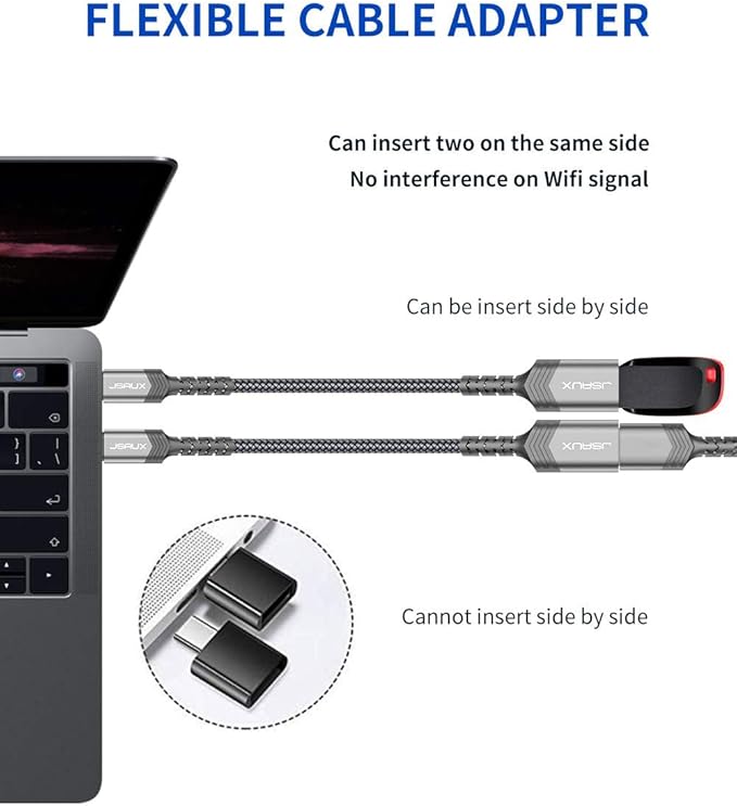 JSAUX USB C to USB Adapter [2 Pack], Type C 3.0 OTG Cable On The Go Type C Male to USB A Female Adapter Compatible with MacBook, iPhone 16 Pro Max/16 Plus/16e/15, Samsung Galaxy S25/S24/S23-Grey