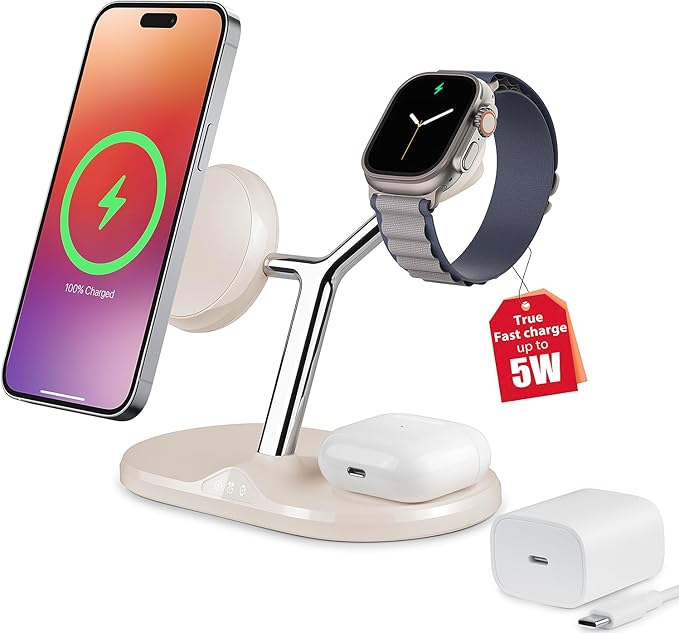 3-in-1 Wireless Charging Station for Apple Devices - Fast Charging Station for iPhone and Watch, Stable Charger Stand for iPhone 12-15 & iPhone 16 & iWatch & AirPods