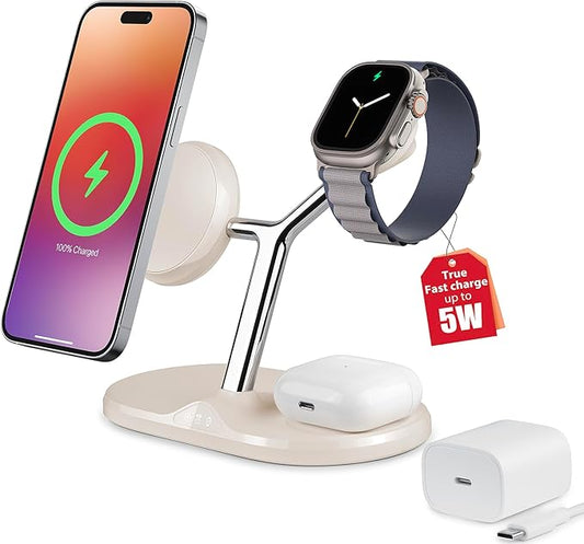 3-in-1 Wireless Charging Station for Apple Devices - Fast Charging Station for iPhone and Watch, Stable Charger Stand for iPhone 12-15 & iPhone 16 & iWatch & AirPods