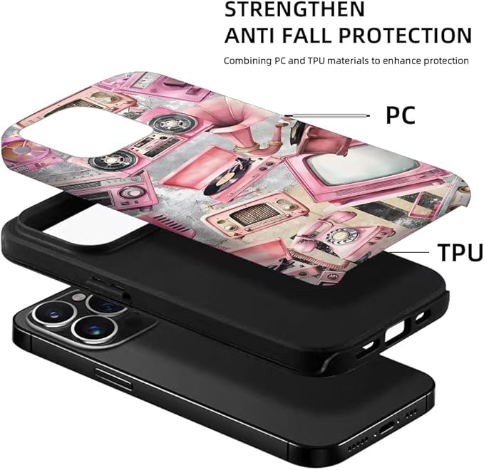 Generic Case Compatible with iPhone 14 Pro Max,Pink Retro Tape Music Phone Case for Girl Women,Durable Protection Case