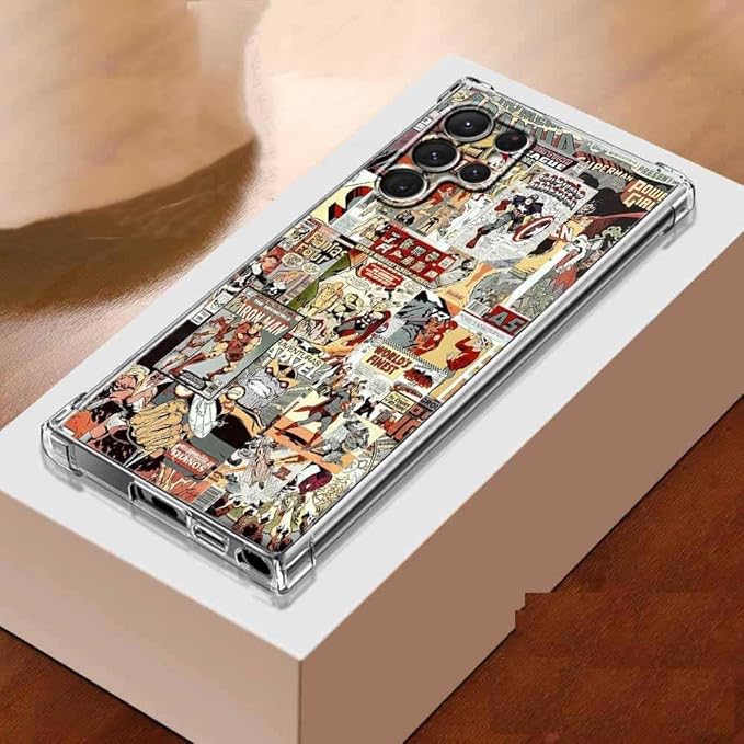 Case for Samsung Galaxy S23 Ultra with Superhero Design,Cartoon Comic Pop Culture Art Collage,Clear Soft TPU Bumper Phone Cover,6.8"(Hero,S23U)