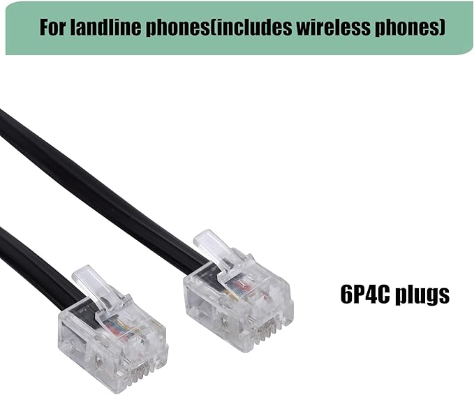 3Pack RJ11 Cable Phone Cord for Landline - 6ft Telephone Cord - Male to Male for Landline Phone and Fax - Black