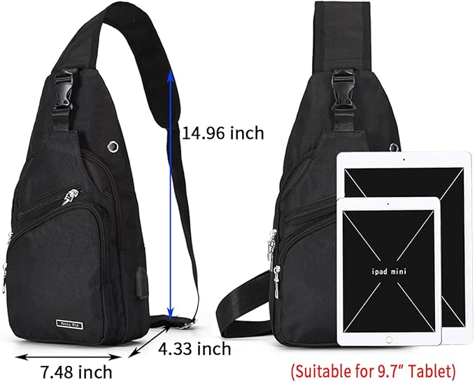 Seoky Rop Men Women Sling Backpack Anti Theft Crossbody Shoulder Chest Bag with USB Charging Port