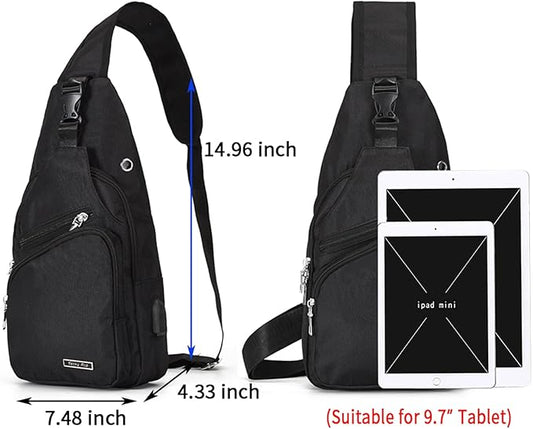 Seoky Rop Men Women Sling Backpack Anti Theft Crossbody Shoulder Chest Bag with USB Charging Port