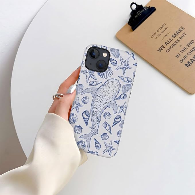 DAIZAG Case Compatible with iPhone 15,Fit Shockproof Cover for Women Girls,Blue Seashell Whale Shark Ocean