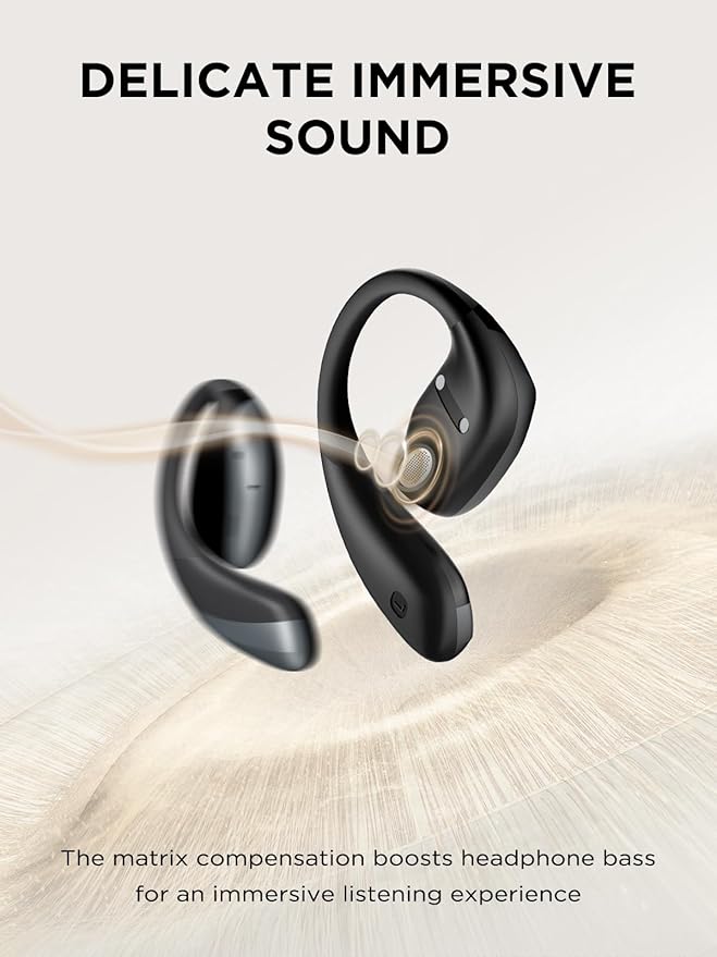 Open Ear Headphones, Bluetooth 5.4 Bone Conduction Headphones True Wireless Earbuds with Mic Clear Calls, 56H Playtime Lightweight Bone Earbuds with IPX6 Waterproof, Comfort Fit for Fitness, Black