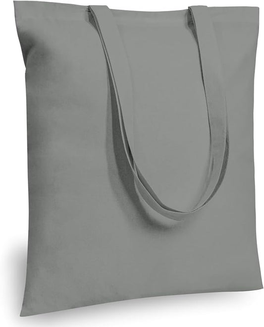 TOPDesign 12-Pack Economical 16"x15" Light Grey Cotton Tote Bags, Lightweight Medium Reusable Grocery Shopping Cloth Bags, Suitable for DIY, Advertising, Promotion, Gift, Activity