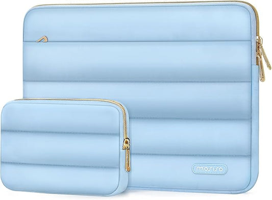 MOSISO 14 inch Laptop Case, 14 inch Puffy Laptop Sleeve Compatible with HP Lenovo Dell ASUS Acer, HP Stream, Dell Latitude, Lenovo IdeaPad, Polyester Horizontal Bag with Small Case, Air Blue