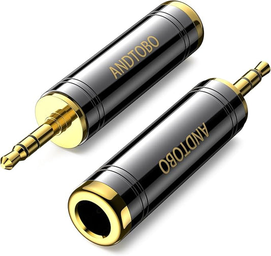 ANDTOBO 1/4'' to 3.5 mm Stereo Pure Copper Headphone Adapter, 3.5 mm(1/8'') Plug Male to 6.35 mm (1/4'') Jack Female Stereo Adapter for Headphone, Amp Adapter, Black 2-Pack