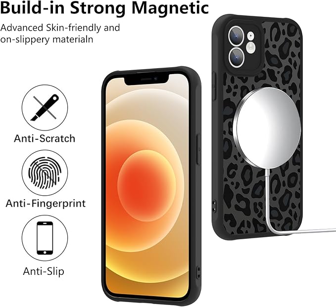 KANGHAR Case for iPhone 12 Phone Case [Compatible with Magsafe] Leopard Printed Pattern Cute Cheetah Protective Magnetic Case for Girls Women Men 6.1"