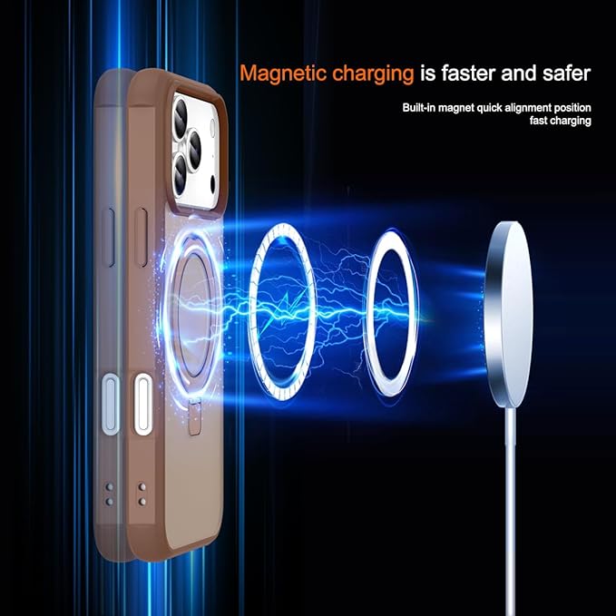 Magnetic Compatible with iPhone 17 Pro Max Case with Stand [Military Grade Drop Tested][Compatible with Magnet] Ring Translucent Slim Hard Back Soft Edge, Desert Gold