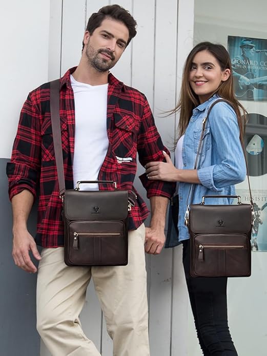 gzcz Leather Sling Shoulder Crossbody Bag Man Purse Messenger Bags for Men Women Outdoor Travel Business