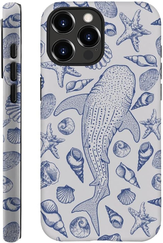 DAIZAG Case Compatible with iPhone 13 Pro Max,Fit Shockproof Cover for Women Girls,Blue Seashell Whale Shark Ocean
