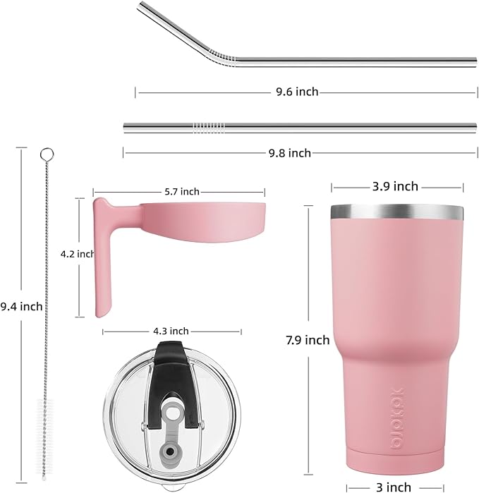 BJPKPK Tumbler With Handle 30 oz Tumbler With Lid And Straw Reusable Stainless Steel Travel Mug Insulated Coffee Cups,Light Pink