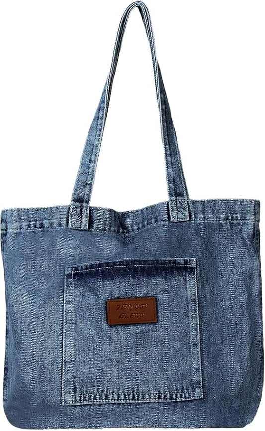 Denim Tote Bag for Women-Shoulder Handbag Perfect for Work Shopping,Hobo Bag