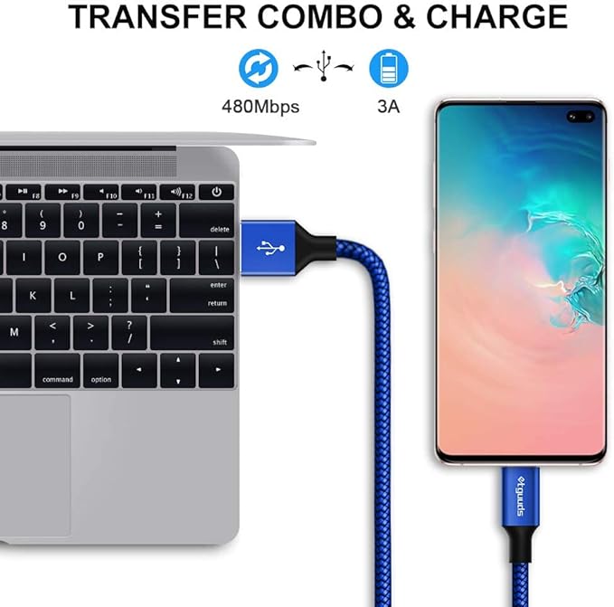 etguuds USB to USB C Cable 2ft, 2-Pack USB A to Type C Charger Cord Fast Charging for Samsung Galaxy A15 A25 A35 A55 A54, S24 S23 S22 S21 S20 S10 S10E, Note 20 10, Moto G, for iPhone 16 15, Blue