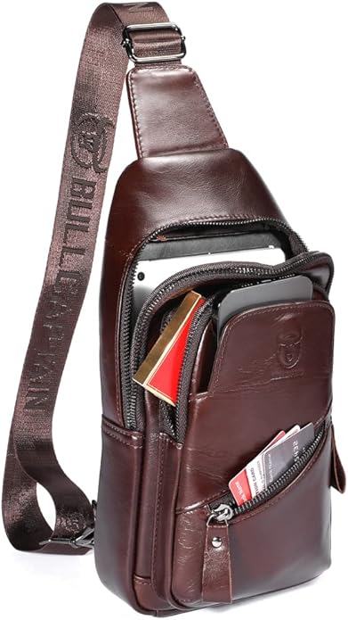 KPYWZER Vintage Leather Sling Bag Backpack for Men Crossbody Shoulder Chest Day Pack Backpacks