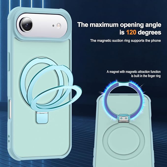 Compatible with iPhone 17 Air Case with Invisible Magnetic O-Ring Stand Military-Grade Translucent Phone Case for iPhone 17 Air 6.5" [Compatible with Mag-Safe][Great Grip Feeling], Blue