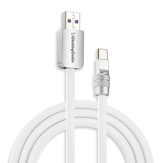 chubbycable Chubby 2.0 Fast Charging Cable Durable Soft Silicone USB C Cable 120W Extra Thick Charger Cord Compatible with iPhone 16/15 Series iPad, White, USB-A to Type-C, 6.6 FT