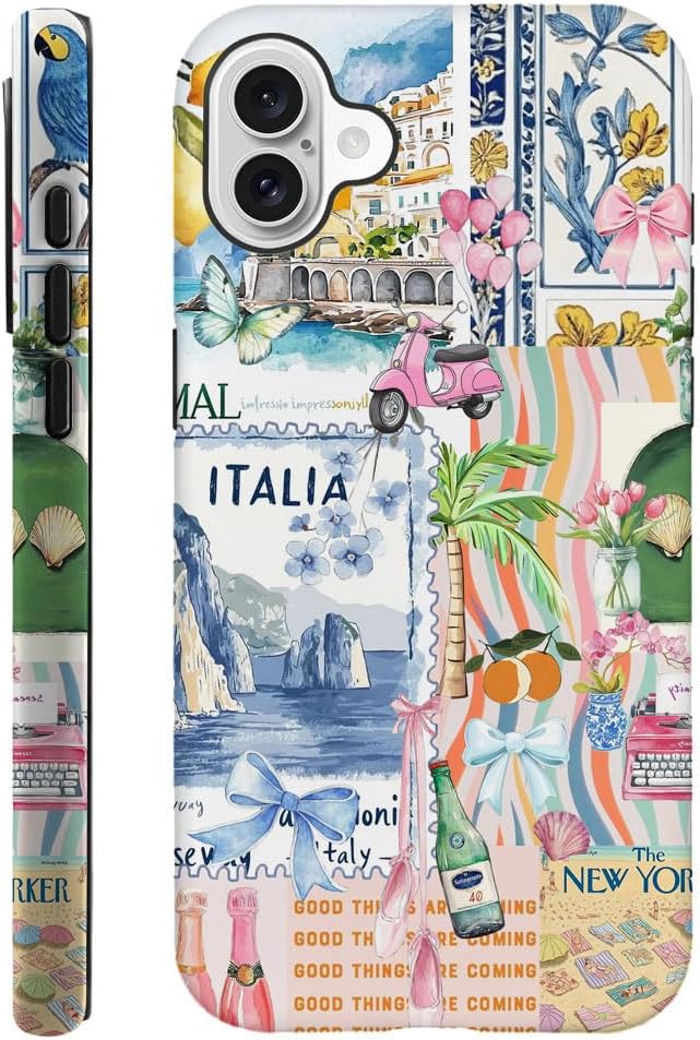 DAIZAG Case Compatible with iPhone 16,Fit Shockproof Cover for Women Girls,Bow Beach Landscape Collage Coastal