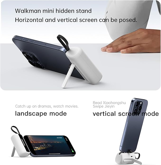 [2-Pack] Portable Charger Power Bank for iPhone,5500mAh USB C Battery Pack Travel Essentials Phone Charger Built in Cable & Foldable Stand,22.5W Fast Charging for iPhone 16/15/14,Samsung,Android