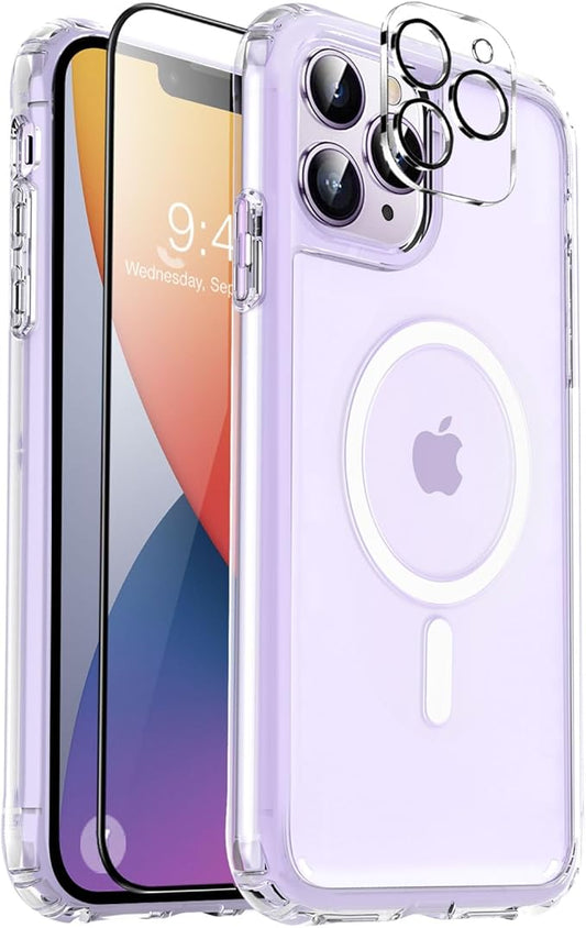 MOCCA Strong Magnetic for iPhone 13 Pro Max Case,[Compatible with Magsafe][Glass Screen Protector+Camera Lens Protector] Slim Thin Shockproof Cover Phone Case for iPhone 13 Pro Max 6.7", Clear