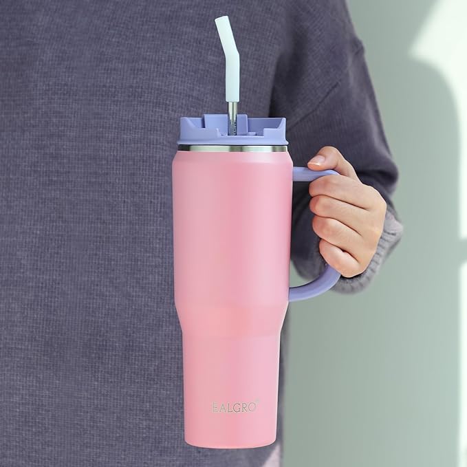 40 oz Tumbler with Handle, Insulated Tumblers with Lid and Straw, Large Metal Sports Water Bottle Jug, Thermal Stainless Steel Travel Coffee Mug Cup, Blue