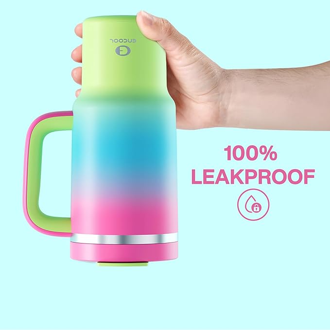 32 oz Tumbler with Handle and Straw: Stainless Steel Insulated Tumbler Keeps Cold for 24 Hours, Leakproof Travel Cup Fits in Cup Holder and BPA-Free, Lime Sorbet