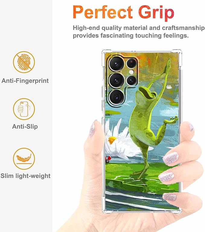 Case for Samsung Galaxy S23 Ultra with Dancing Frog Design,Cute Hippie Animal Pattern,Clear Soft TPU Bumper Phone Cover,6.8"(Frog,S23U)