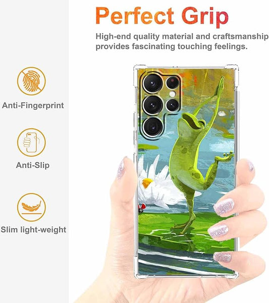 Case for Samsung Galaxy S23 Ultra with Dancing Frog Design,Cute Hippie Animal Pattern,Clear Soft TPU Bumper Phone Cover,6.8"(Frog,S23U)