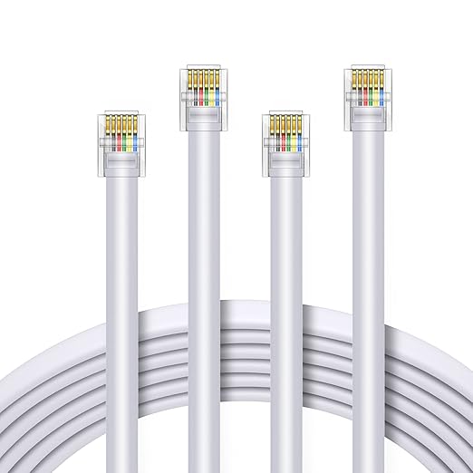 LanSenSu RJ12 Cable Phone Cord RJ12 6P6C Male to Male Straight Wired for Both Data and Voice Use - 2Pack (White, 10FT)