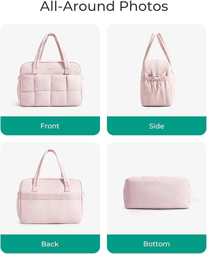 BAGSMART Gym Bag for Women, 24L Puffer Travel Duffle Bag for Travel with Laptop Compartment, Weekender Bags for Women, Carry On Duffel Bag Personal Item Bag, Baby Pink