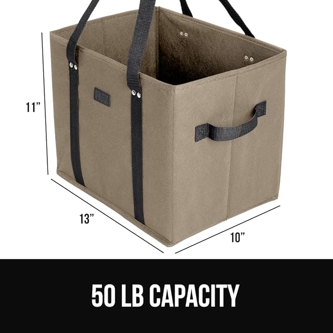 GORILLA GRIP Heavy Duty Foldable Reusable Grocery Bags, Tear Resistant Box Shape Shopping Tote with Reinforced Handles, Grip Feet, Easily Carry and Transport Groceries, 13x10x11, 1 Pack, Beige Black