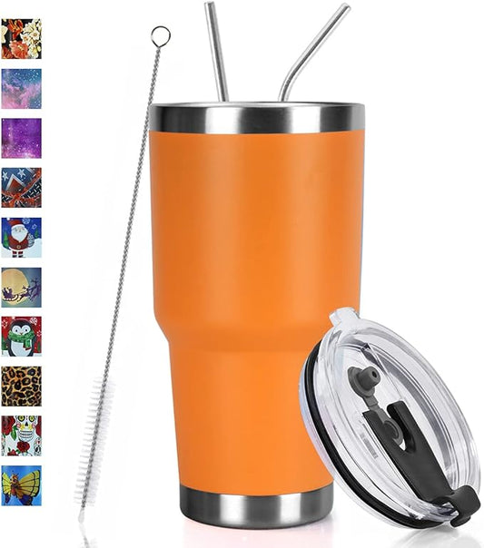 SYACOT 30oz Tumbler Double Wall Stainless Steel Vacuum Insulated Travel Mug with Splash-Proof Lid Metal Straw and Brush