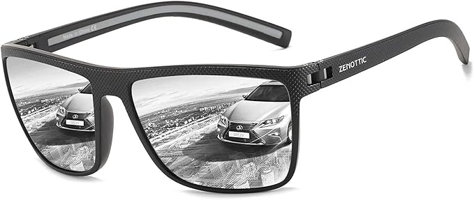 ZENOTTIC Polarized Sunglasses for Men Lightweight TR90 Frame UV400 Protection Square Sun Glasses