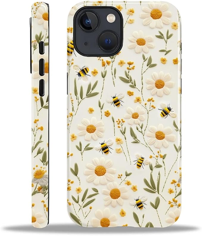 Case for iPhone 15 Case,Bees Sunflowers Design - Hybrid Dual Protection Silicone + Hard PC Shockproof Full Body Cover Slim Anti-Scratch Protective Case for Men Women