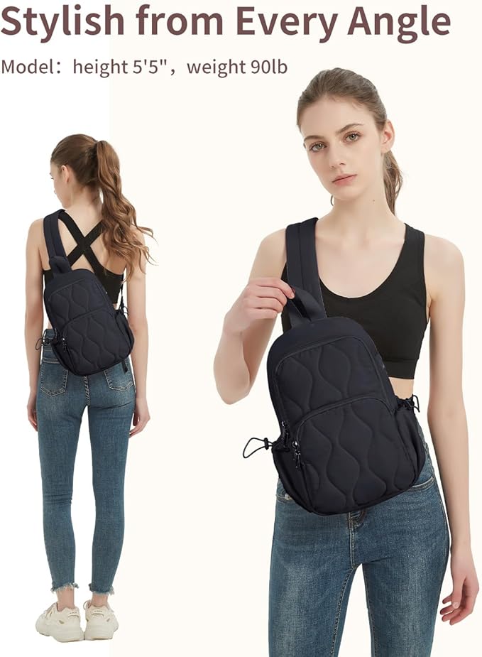 Wandering Nature Sling Bag for Women Lightweight Quilted Crossbody Bag Fits for 11" Tablet with Breathable Back Panel Anti Theft Pocket Padded Strap USB Charge Port, Ideal for Travel, Daily Use