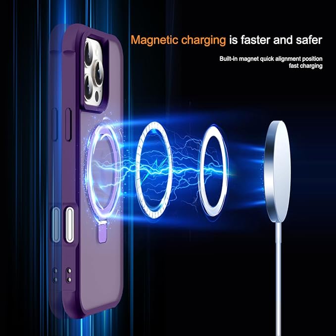 Compatible with iPhone 16 Pro Max Case with Invisible Magnetic O-Ring Stand Military-Grade Translucent Case for iPhone 16 ProMax 6.9" [Compatible with Mag-Safe][Great Grip Feeling], Purple