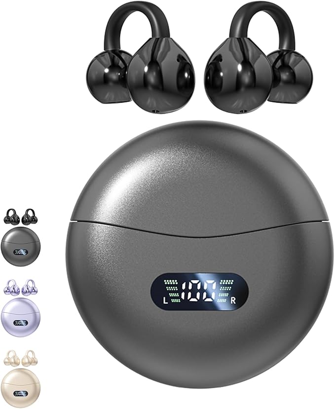 Clip on Earbuds Open Ear Wireless Bluetooth 5.4 Headphones with Mic,60H Play,Noise Cancelling,Waterproof,Sports Ear Buds,Comfortable for Small Ears & Glasses Wearers,Workouts (Black)