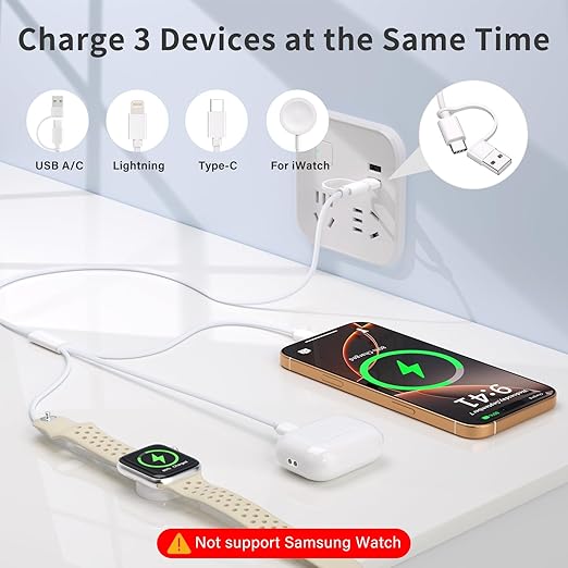 Travel Essentials,3 in 2 USB C Cable for Apple Watch Charger/iPhone 17 Charger/Lightning,Multi Charging Cable Cord,Vacation Camping Essentials,Portable Designed for iWatch &iPhone 16-12-4FT