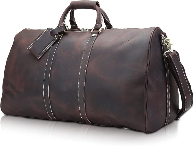 Polare 23'' Classic Full Grain Leather Travel Duffel Weekender Bag Overnight Duffle Bag For Men