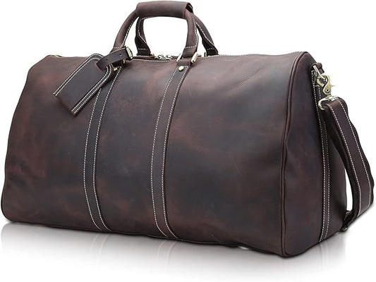 Polare 23'' Classic Full Grain Leather Travel Duffel Weekender Bag Overnight Duffle Bag For Men